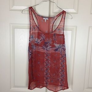 Joie Sheer Floral Chevron Racerback Silk Tank Top